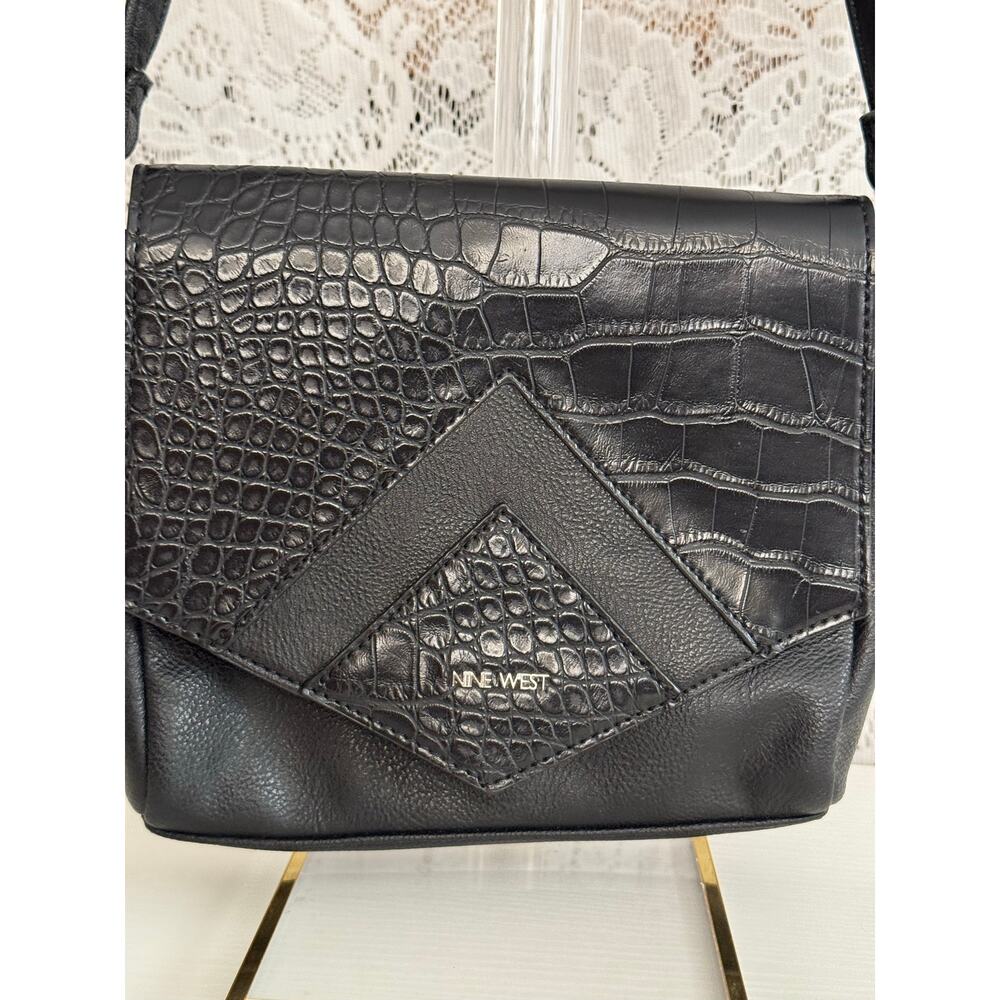 Nine West Black Croc Embossed Crossbody Bag Faux Leather Like new